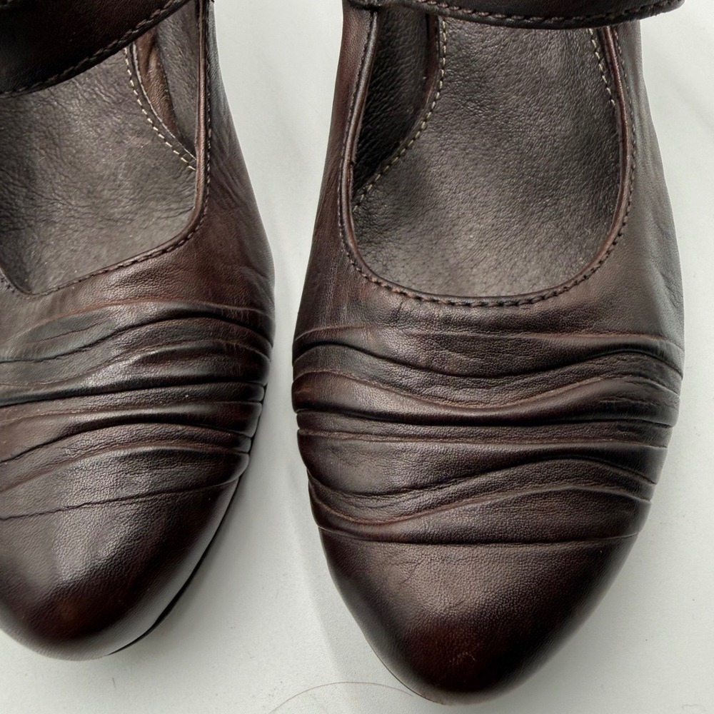 Pikolinos Brown Leather Mary Jane Pleated Round Toe Cone Heels Womens 38 - Picture 2 of 12